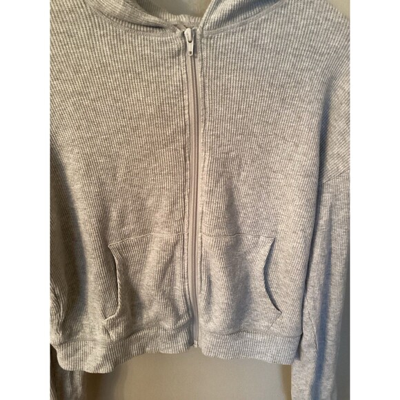 SKIMS SIZE LARGE LIGHT HEATHER GREY CROPPED ZIP UP HOODIE - Picture 4 of 5